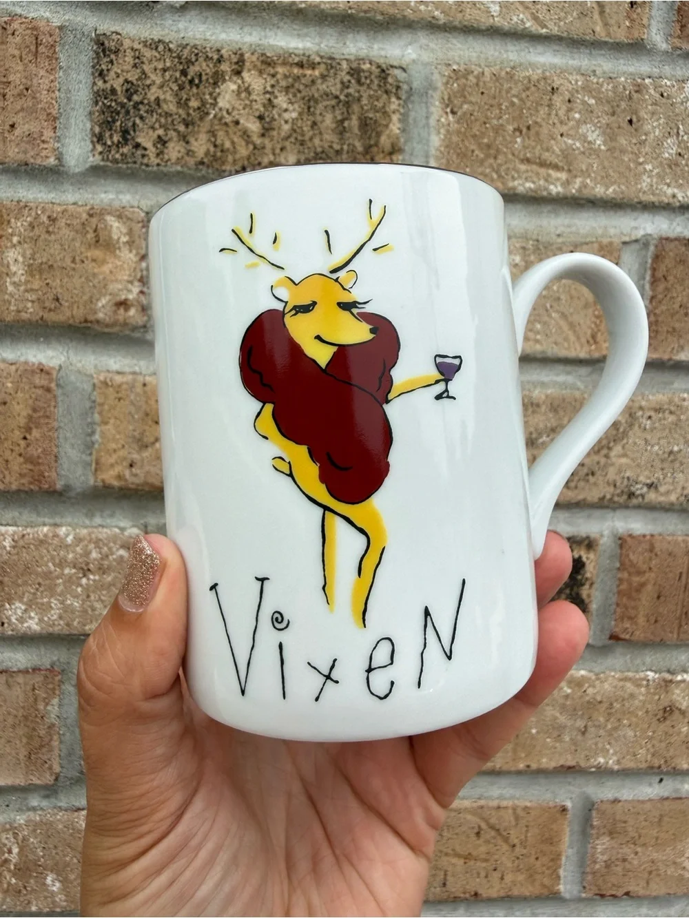 Vixen Ceramic Mug with Wine Glass Design POTTERY BARN reindeer collection